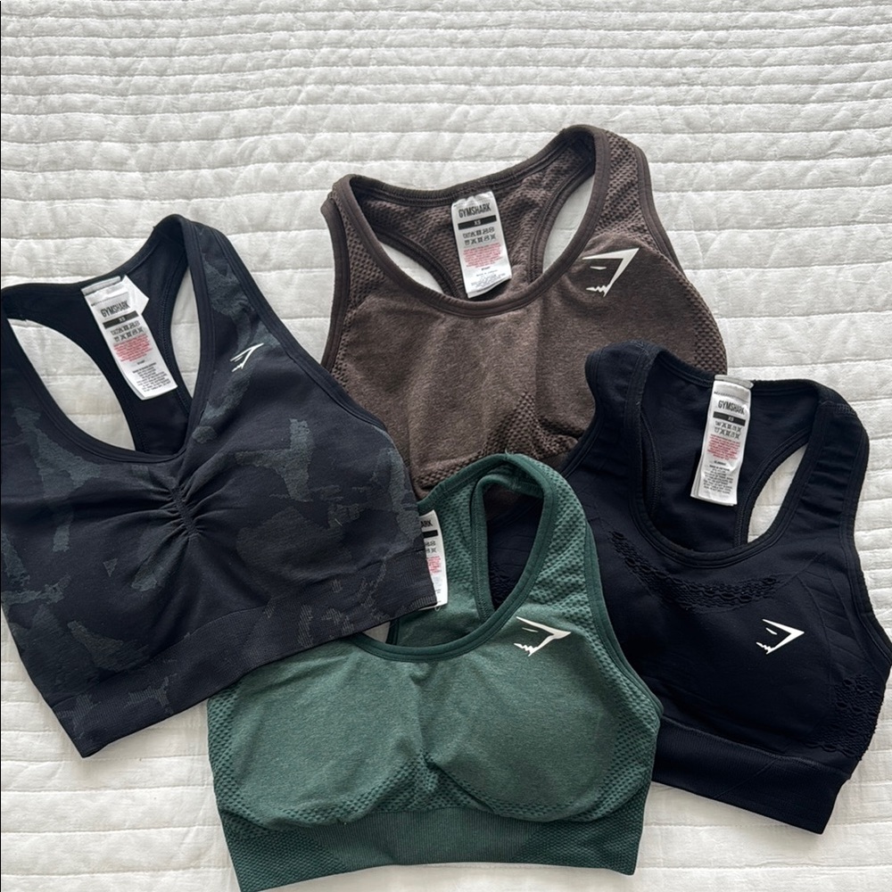 Gymshark Sports Bra Bundle - Black, Brown, Green, Camo